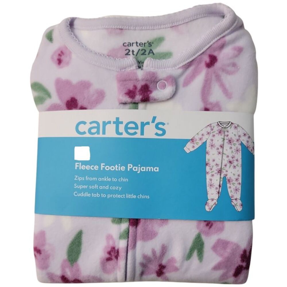 Carter's Girls Warm Fleece Zipper Closure Long Sleeves Footie Pajama - Floral